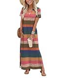 OFEEFAN Summer Dresses for Women Maxi Dress Casual Sundresses Vacation Beach Fall Clothes Teacher Outfits Travel Fashion Clothing Casual 2026 Stripes L