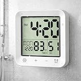 Tikonir Shower Clock Waterproof, Bathroom Digital Clock with Timer, LCD Display, Touch Screen, Suction Cup, Temp, Seconds, Hanging, Hole Stand, Digital Wall Clocks Battery Operated for Kids and Adults