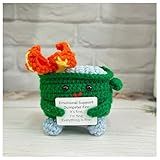 Emotional Support Crochet Dumpster Fire with Positive Card Cute Room Decor Knitted Toys Funny Crochet Support Buddies Gifts for Friends (Green)