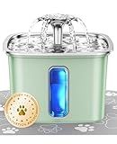 Veken Innovation Award Winner Stainless Steel Cat Water Fountain, 108oz/3.2L Automatic Pet Fountain Dog Water Dispenser with Replacement Filters & Silicone Mat for Cats, Dogs (Tea Green)