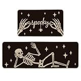 Artoid Mode Spooky Skeleton Spider Bone Black Halloween Kitchen Mats Set of 2, Black Home Decor Low-Profile Kitchen Rugs for Floor - 17x29 and 17x47 Inch