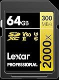 Lexar 64GB Professional 2000x SD Card, UHS-II, C10, U3, V90, Full HD, 8K, Up To 300MB/s Read SDXC Memory Card, for DSLR, Cinema-Quality Video Cameras (LSD2000064G-BNNNU)