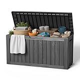 EasyUp 85 Gallon Outdoor Storage Box, Resin Waterproof UV-Resistant Deck Box, Reinforced Stability for Patio, Garden, and Poolside, Striped Black