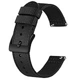BISONSTRAP Men’s Nylon Watch Bands, Two-Piece Military Watch Straps, Quick Release, Brushed Buckle, 22mm, Black (Black Buckle)
