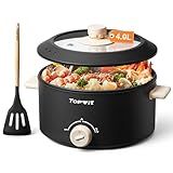 TOPWIT Hot Pot Electric, 4L Electric Pot with Non-Stick Coating, Dual Power Electric Cooker for Deep Frying, Steak, Pasta, Multi-Functional Large Capaity Shabu Shabu Pot for Party, Dark Black
