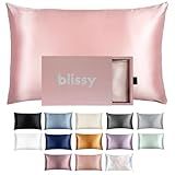 Blissy Silk Pillowcase - 100% Pure Mulberry Silk - 22 Momme 6A High-Grade Fibers - Silk Pillow Cover for Hair & Skin - Regular, Queen & King with Hidden Zipper (Standard, Pink)