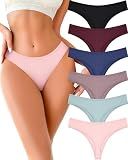 FINETOO Cotton Thongs Underwear Women Breathable Low Rise Panties 6 Pack