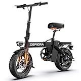 ZEFIORA Foldable Electric Bike for Adults, 800W Peak Motor, Max 25 MPH 30 Miles PAS Range, 48V 10AH Removable Battery, 14" Folding EBike, Commute Electric Bicycle for Adults Teens, Electric Mini Bike