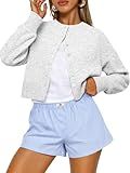 Trendy Queen Cropped Cardigan Sweaters for Women Lightweight Crop Cotton Knit Y2k Fall Outfits Fashion Clothes 2025 Grey S