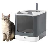 Foldable Enclosed Cat Litter Box with Lid, for Kitten to Medium, Gray-White