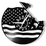 TIMEGLOW USA Flag Wall Clock, 12 Inch Marine Corps War Memorial Wall Clock, Silent Quartz Non Ticking Battery Operated Modern Decorative Vinyl Record Clock Wall Watch Gift for Military Dad Husband