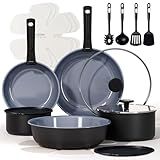 CAROTE 19PCS Ceramic Cookware Sets, Black and Gray, Pots and Pans Set Non Stick Non Toxic, Induction Cookware, Kitchen Cookware Sets, Pots Set for Healthy Cooking