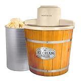 Nostalgia Electric Ice Cream Maker With 4 Qt Capacity- Old Fashioned Ice Cream Machine Makes Frozen Yogurt or Gelato in Minutes- Vintage Wooden Style Ice Cream Maker with Aluminum Canister- Light Wood