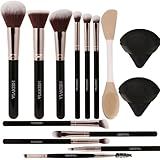 HEDIVIA Black Makeup Brushes Set 14 Pcs Professional, Premium Synthetic Foundation Makeup Brush Concealer Powder Blush Eyeshadow Brushes with 2 Powder Puff & Dual-ended Mask Applicator.Gifts for Girls
