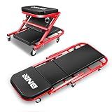 ‎DNA MOTORING TOOLS-00186 40 Inches 2 IN 1 Rolling Folding Car Creeper/Seat, 6 Pcs 2" Casters, 150kg Weight Capacity, Red