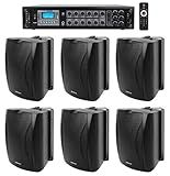 Rockville Commercial Audio Bundle: (6) WET-6B 70V 6.5" Black IP55 Outdoor Wall Speakers, RCS180-6 180W 6-Zone Amplifier with Bluetooth for Restaurant/Office/Cafe/Bar, 7-Items