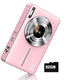 Camkory Digital Camera FHD 1080P with 32G Card 16X Zoom Easy for Kids Pink