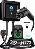 EVIQO Level 2 EV Charger, 40 Amp 240V, J1772 for Non-Tesla EVs, 25ft Cable, WiFi (2.4GHz) Smart App, Weatherproof Indoor/Outdoor (IP66, NEMA 4), UL & ETL Certified, NEMA 14-50 Plug-in, 9.6kW