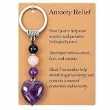 Exodmx Anxiety Relief Keychain with Amethyst Heart Charm, Natural Stone Bead Key Ring, Calming Crystal Keychain for Car Keys, Purse, Backpack, Encouragement Gift for Women Friends