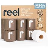 Reel 3-Ply Soft and Strong Bamboo Toilet Paper - 12 Rolls - Toxin-Free, Tree-Free, PFAS Free, BPA Free - Zero Plastic Packaging, Sustainable & Septic Safe