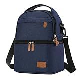 SINLAND Large Lunch Box Double Insulated Heavy Duty Durable Leakproof Reusable Lunch Bag for Men Women - Cool Designs for Work Shift Flight Beach Daytrip Camping Navyblue