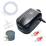 Uniclife 64 GPH Aquarium Air Pump with Dual Outlets Adjustable Quiet Fish Tank Air Pump with Air Stone Airline Tubing Check Valve and Connector Accessories for 10-100 Gallon Fish Tank