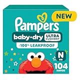 Pampers Diapers - Baby Dry - Size 0, 104 Count, Absorbent Disposable Newbort Diaper (Packaging May Vary)