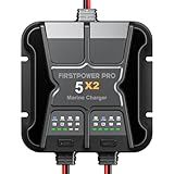 2 Bank Marine Battery Charger 5X2, 10A (5A/Bank) - 12V Waterproof Onboard Battery Charger, Battery Maintainer & Desulfator for SLA/AGM, Lithium (LiFePO4), Calcium & Deep-Cycle Battery- Charged 24/7