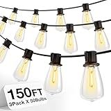 addlon 150 FT (3x50FT) Outdoor String Lights,Waterproof Patio Lights ETL Listed with 45+3 Shatterproof Dimmable ST38 LED Bulbs,2200K Connectable Outdoor Lighting for Backyard Bistro Garden