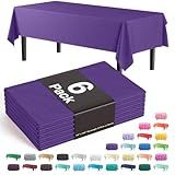 Exquisite Party Solids 6-Pack Premium Plastic Tablecloth 54in. x 108in. Rectangle Plastic Table Cover - Purple