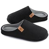 VeraCosy Mens Slippers Corduroy Memory Foam House Shoes Dark Black,11-12 US