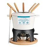 BIRDROCK HOME Cast Iron Fondue Pot Set | 8 Fondue Forks, Chrome Safety Burner | Chocolate, Cheese, Melting, Dip Warmer, Mini Fountain, Covered Strawberries | Wedding Gifts, Hosting Essentials | Cream