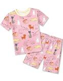 Arshiner Pajamas for Girls Summer Short Sleeve Sleepwear Kids Soft Cute Snug Fit Pjs Sets Pink Cat 5-6 Years