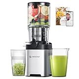 AMZCHEF Cold Press Juicer, 5.4" Juicer Machines with Large Feed Chute for Whole Fruits & Vegetables, Stainless Steel Juice Extractor with Large Auger, Dual Strainers, Easy Cleanup & Assembly