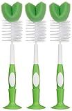 Amazon Brand - Mama Bear Baby Bottle Brush with Nipple Cleaner and Suction Cup Stand, White (Pack of 3)