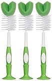 Amazon Brand - Mama Bear Baby Bottle Brush with Nipple Cleaner and Suction Cup Stand, White (Pack of 3)