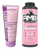 Ladies No Sweat Bundle: Fresh BREASTS Lotion, 3.4oz - The Solution for Women and Lady Anti-Monkey Butt Body Powder, 8oz
