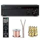 Sony STRDH190 2-ch Stereo Receiver with Phono Inputs and Bluetooth Bundle with 100ft of Speaker Wire and 5 Pairs of Banana Plugs (3 Items)