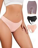 EclatBling Seamless Workout Thongs for Women - No Show Womens Underwear with Wide Gusset Invisible Panties Nude&Black 2 Pack