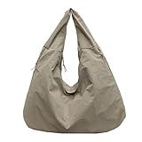 Tote Bag for Women Slouchy Hobo Bags Nylon Solid Color Crossbody Handbag Multipockets Crescent Shoulder Bag Large (Khaki)