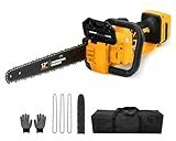 Brushless Electric Chainsaw 12" Cordless Tool Only for Dewalt 20V/60V Battery with Auto Oiler & Security Lock, for Tree Trimming and Branch Wood Cutting (Tool Only) (for DeWalt 20v Battery)