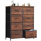 Sweetcrispy Dresser for Bedroom with 8 Storage Drawers, Large Fabric Storage Tower Organizer, Chest of Drawers with Metal Frame Wooden Top for Nursery, Closet, Living Room, Entryway, Rust Brown