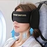UGOBAY Airplane Pillow for Long Flight, Travel Pillows with Eye Mask, Plane Pillow for Neck Upright Seat Sleeping, 360 Support Airplane Head Strap Holder, Stop Bobblehead Easy to Carry(Black)