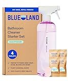 BLUELAND Bathroom Cleaner, Starter Set, Eucalyptus Mint Scent, Spray Bottle with 4 Refill Tablets, Eco-Friendly Cleaning Supplies, 4 x 24 Fl oz