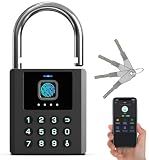 Anweller Heavy Duty Fingerprint Padlock with Key, Pad Lock with Code Keypad, Weatherproof Smart Bluetooth Electronic Digital Combination Lock for Gate Outdoor Fence Storage Unit Locker Shed Pool