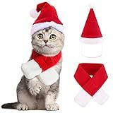 YUJUN 2PCS Cat Santa Hat with Scarf Outfit for Puppy Kitten Christmas Party Costume Supplies
