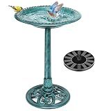 VIVOHOME Bird Bath with Solar Fountain for Outside, Pedestal, Green