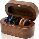 Onmiwod Guitar Pick Holder Set with 2 Color Wood Picks and 8 Celluloid Picks in 3 Thicknesses, Wooden Guitar Pick Case, Mini Jewelry Box, Guitar Music Accessories Gifts for Guitar Lover Player