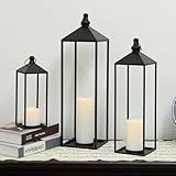 DECORKEY LED Lanterns Decorative Indoor&Outdoor, 23’’ 19’’ 13’’ Large Black Candle Lanterns Set with 3 Flameless Candles, Metal Holders for Porch, Patio, Garden, Home, Fireplace, Decorations Decor