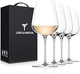 LUNA & MANTHA White Wine Glasses Set of 4, Crystal Wine Glasses with Stem, Hand Blown 14oz, Perfect for Red,White Gift Packaging for Daily Use, Father's Day, Wedding Anniversary or Birthday